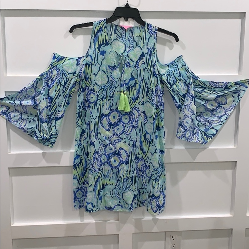 Lilly Blue Benicia Open Shoulder Tunic Dress XXS